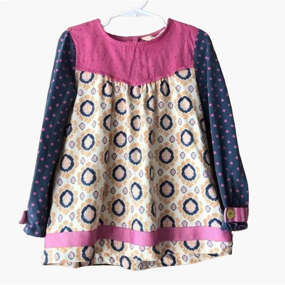 Matilda Jane Never Grow Up Tunic Top Girls Size 2 Polka Dot Sleeve Button Back E - Picture 3 of 6